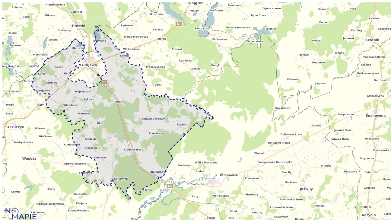 Mapa obszarów ochrony przyrody Grajewa