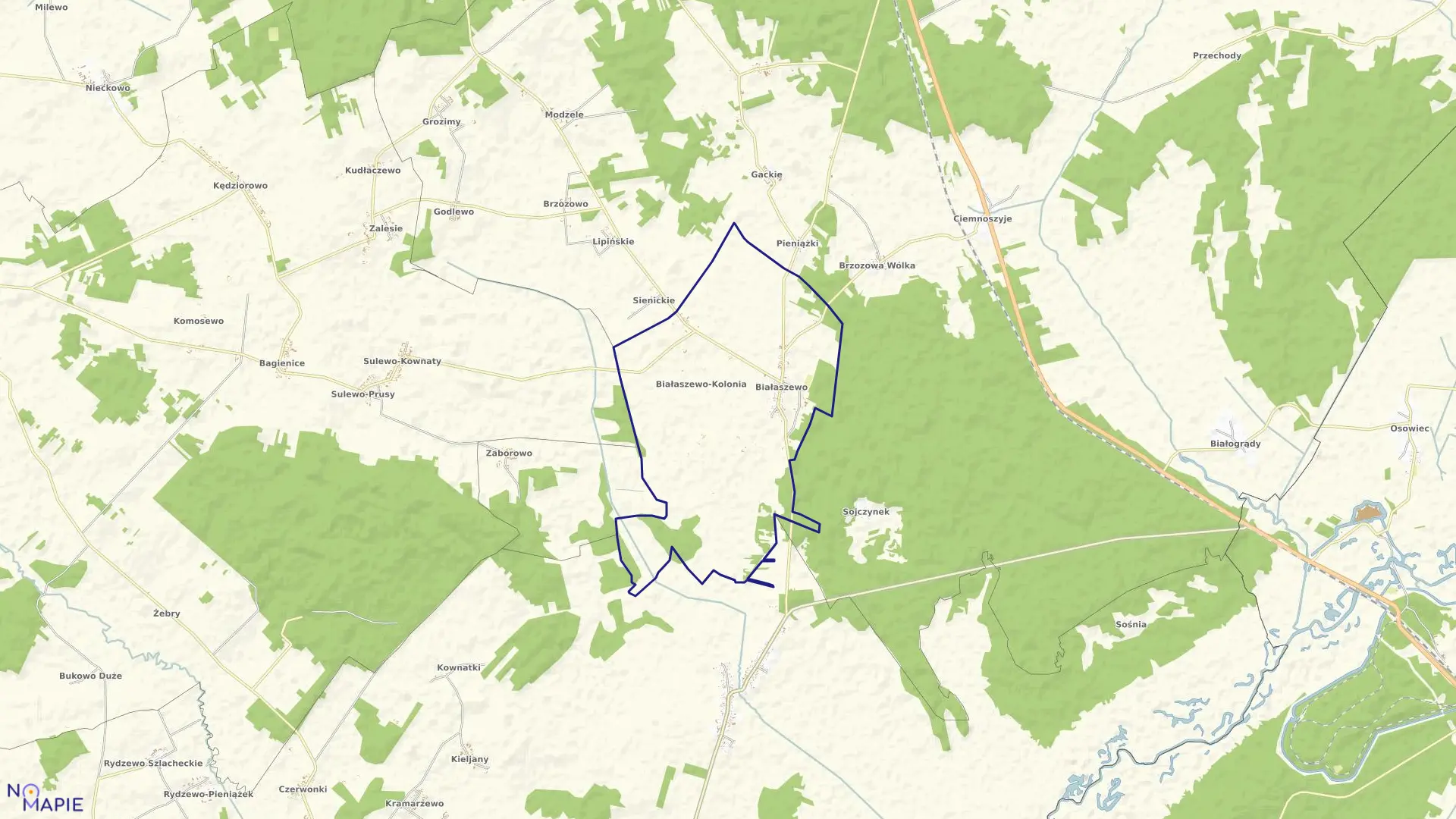 Mapa obrębu BIAŁASZEWO w gminie Grajewo