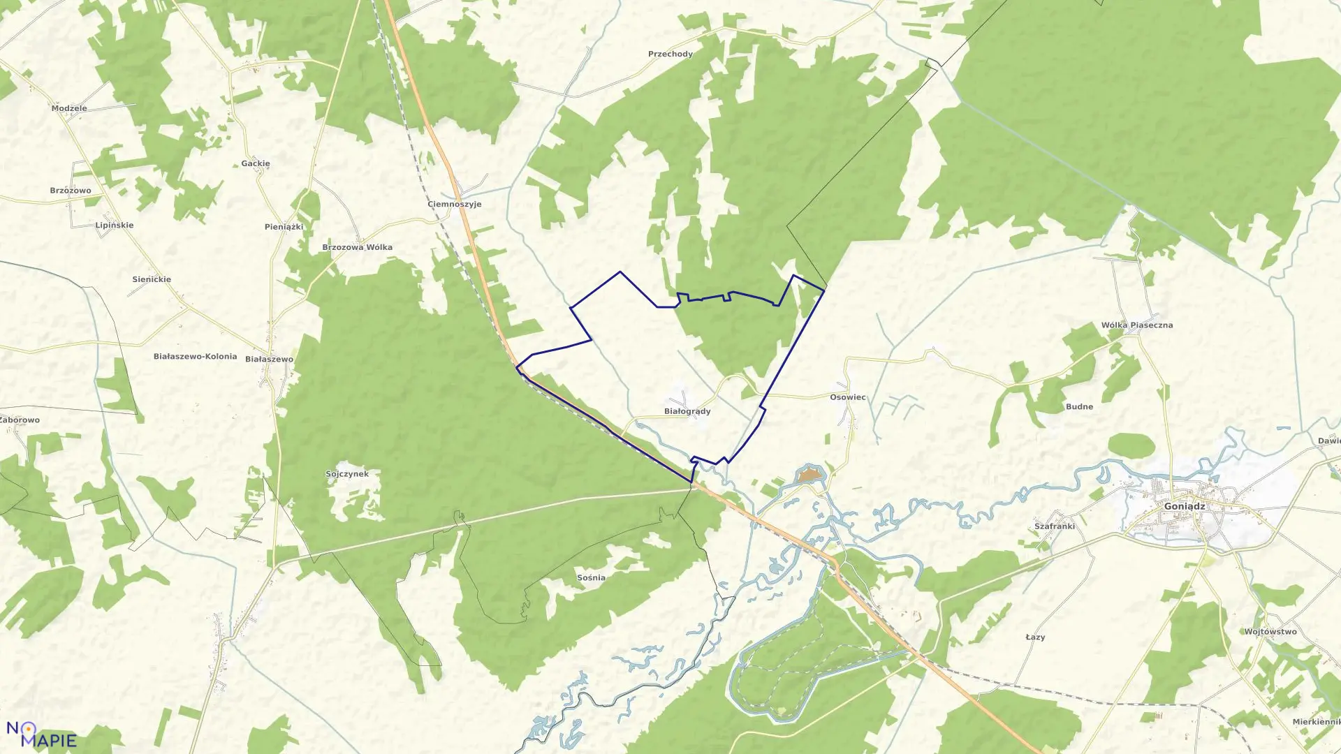 Mapa obrębu BIAŁOGRĄDY w gminie Grajewo