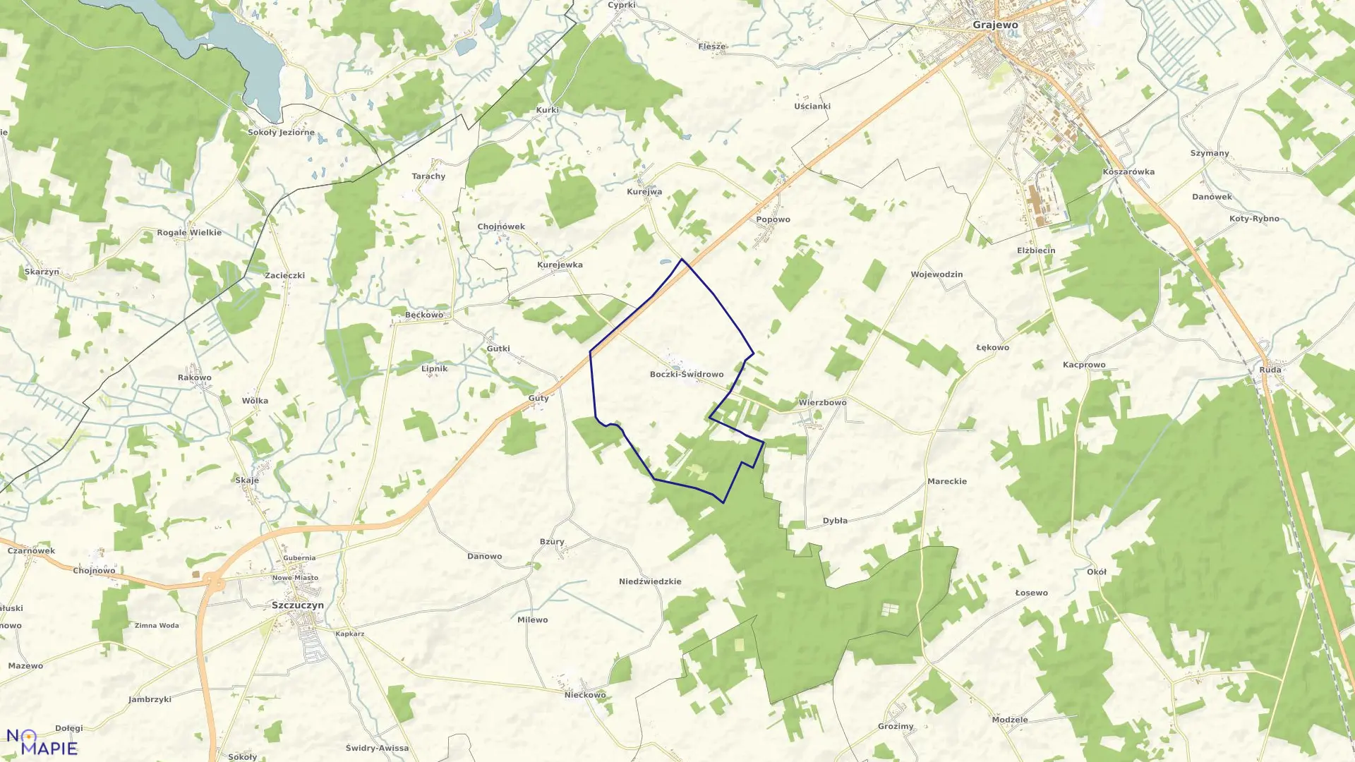 Mapa obrębu BOCZKI-ŚWIDROWO w gminie Grajewo