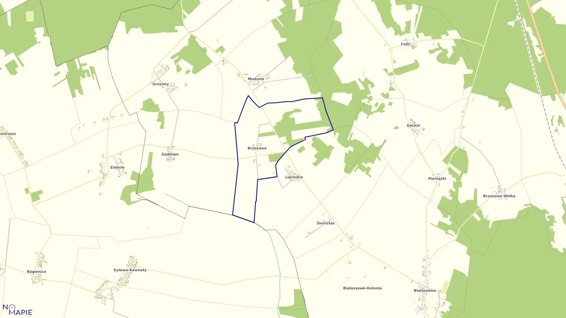 Mapa obrębu BRZOZOWA w gminie Grajewo