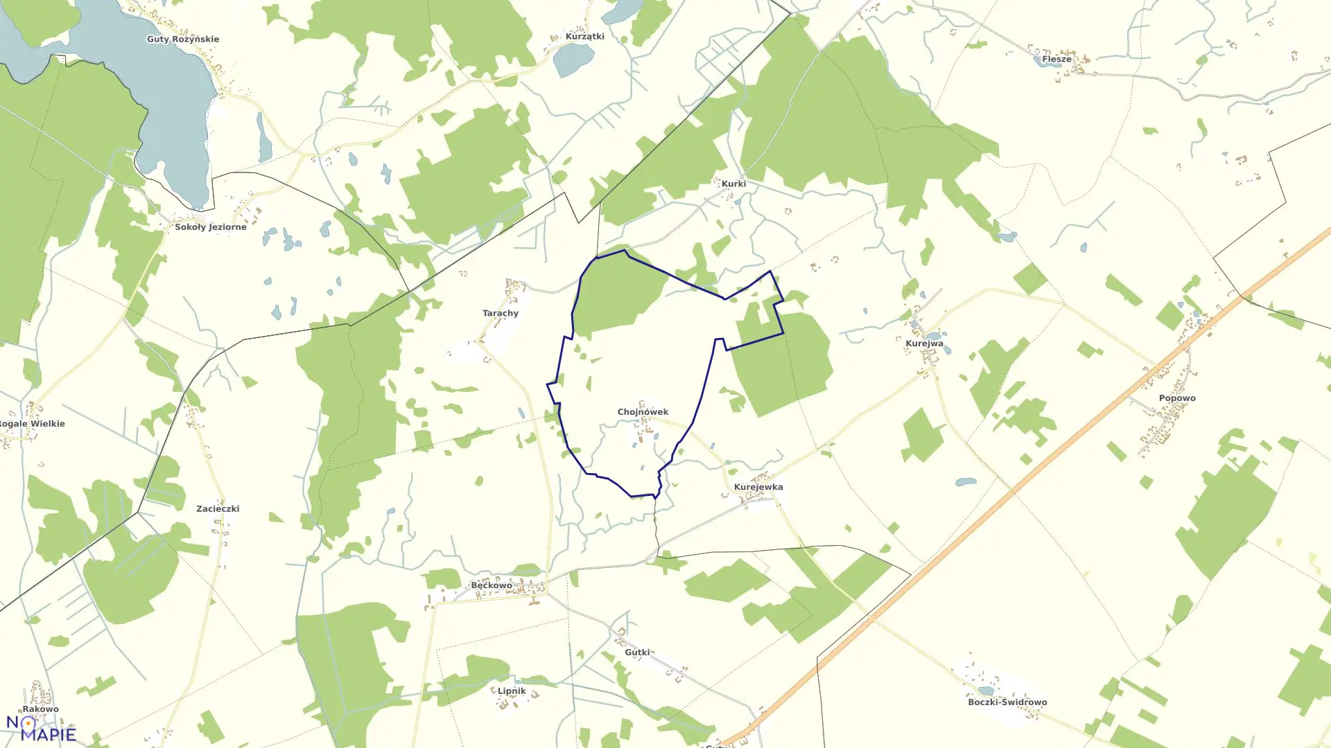 Mapa obrębu CHOJNÓWEK w gminie Grajewo