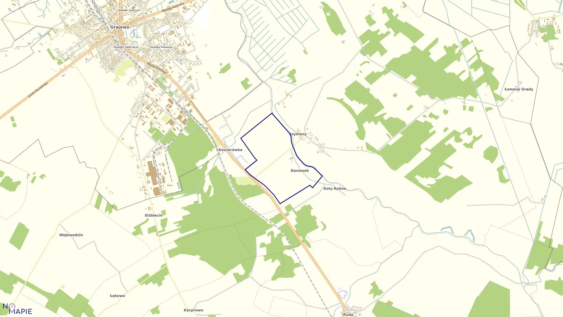 Mapa obrębu DANÓWEK w gminie Grajewo