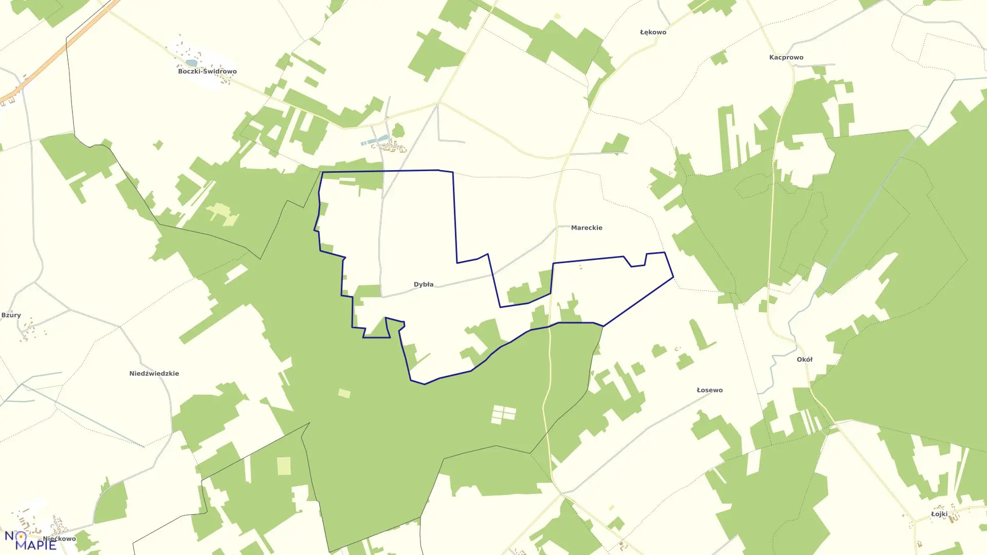 Mapa obrębu DYBŁA w gminie Grajewo