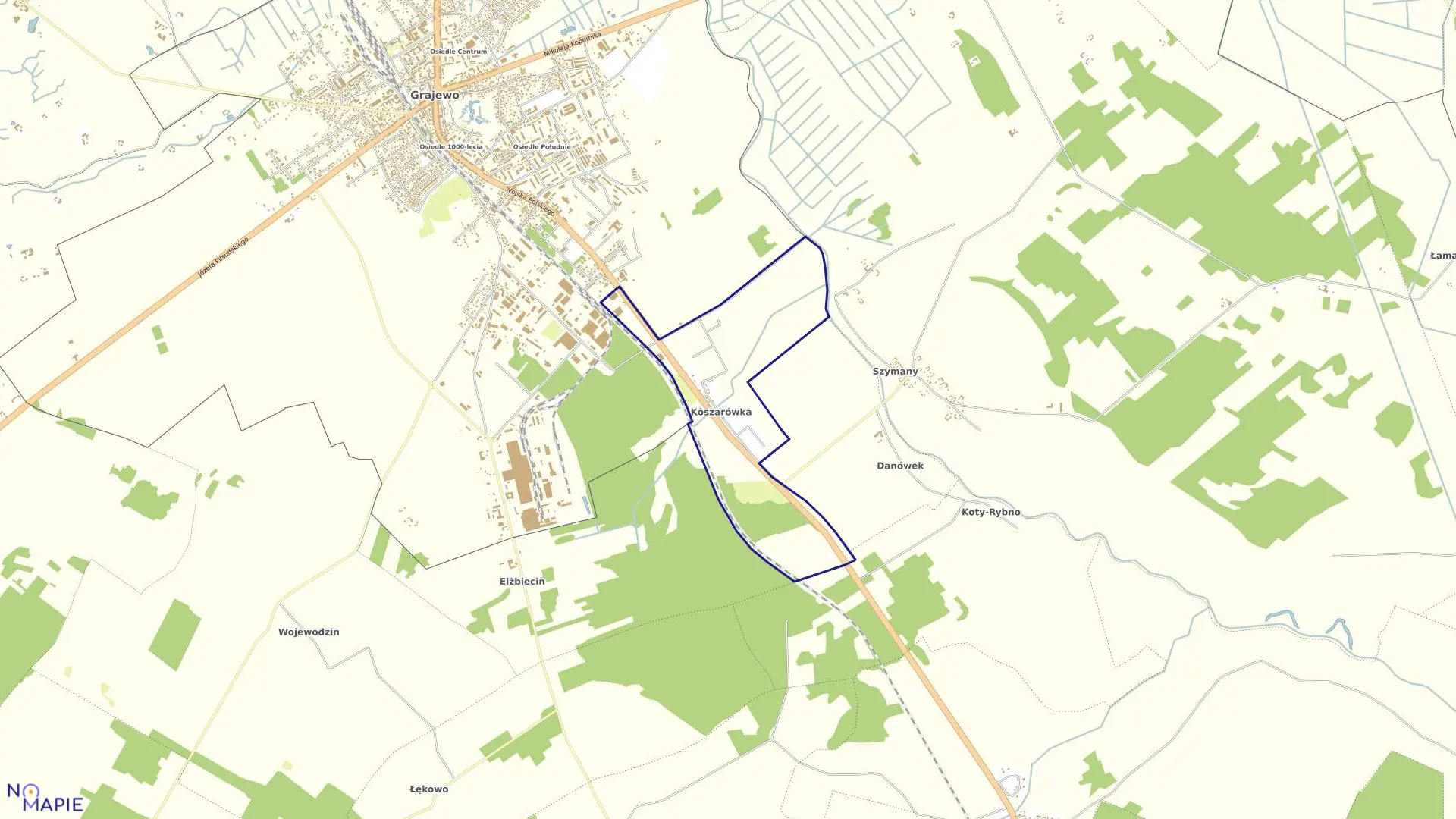 Mapa obrębu KOSZARÓWKA w gminie Grajewo